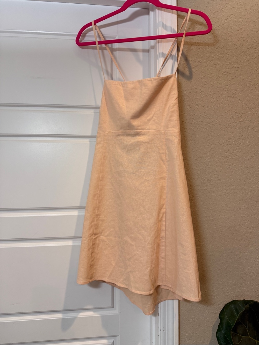 Shore Linen Peach Slip Dress with Spaghetti Straps